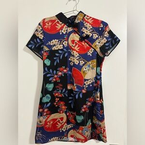 Zara Asian Inspired Black Dress with Red and Blue Accents